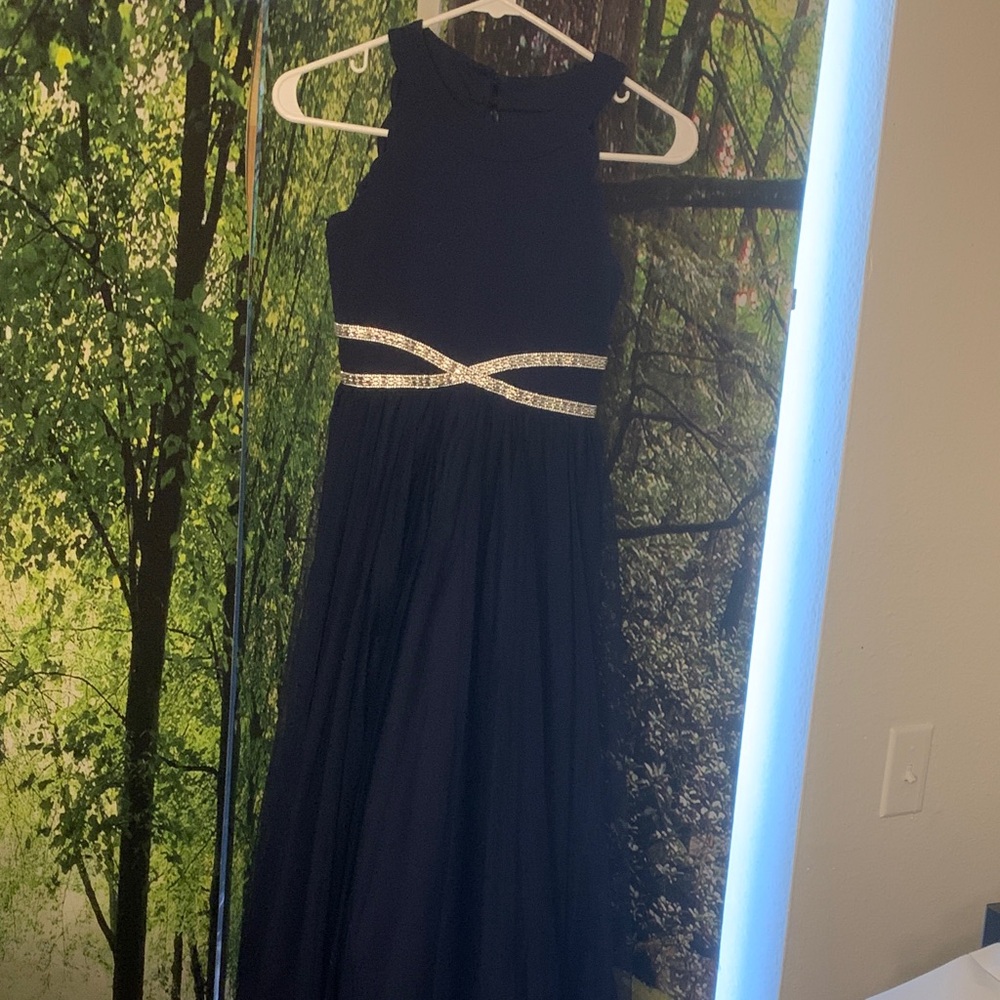 Speechless Navy Kids Dress with White Details
